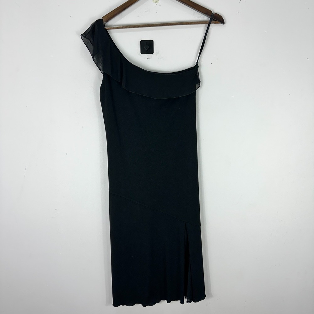 Vintage Y2K Black One Shoulder Dress M Asymmetrical Bodycon Edgy‎ Glam Byer Too